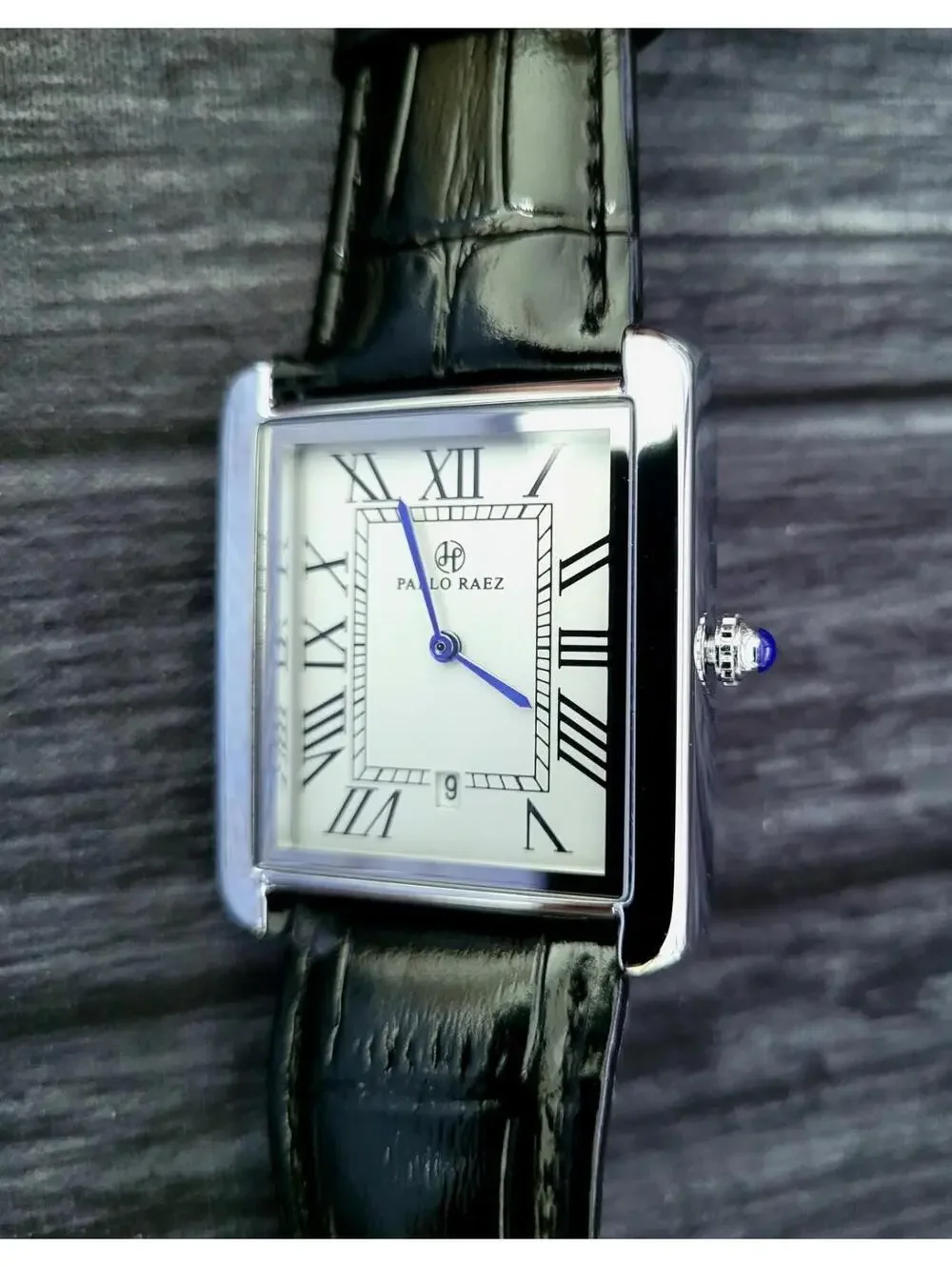 Pablo Raez Mens Silver Tank‎ Swiss Style Watch 40mm Large